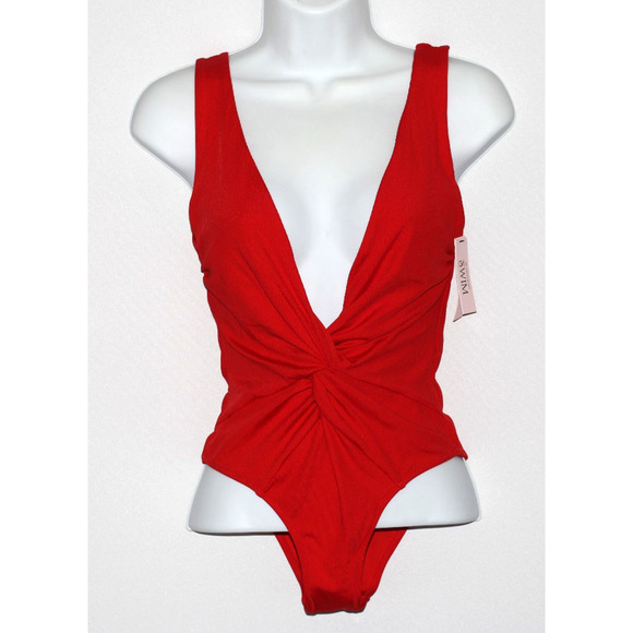 A5 New VICTORIA SECRET Twist Plunge One-Piece Red Swimsuit Low Scoop Back Sz XS - Picture 2 of 6